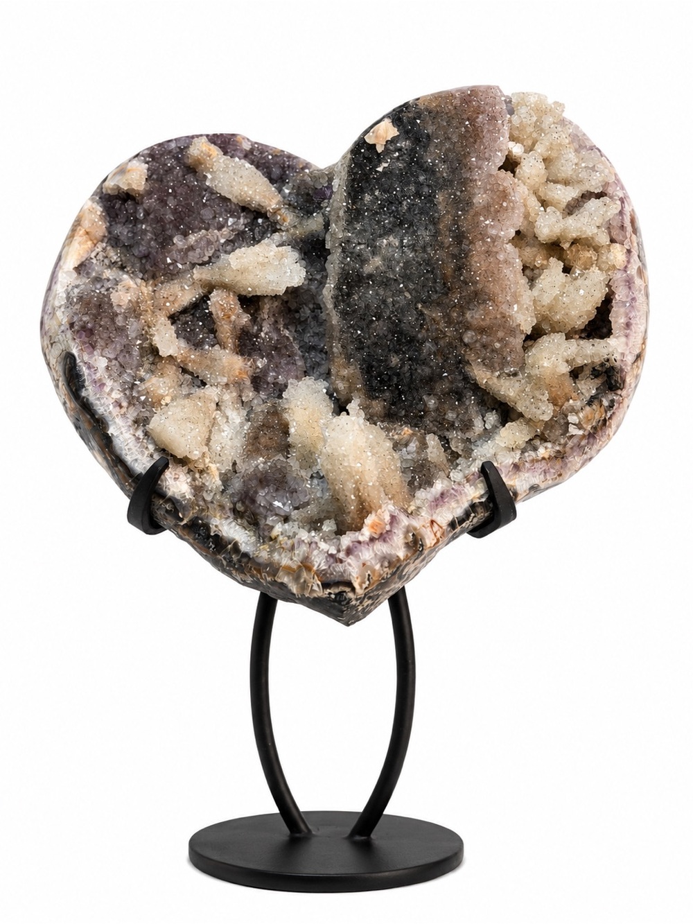 Agate Druzy Statement Amethyst Heart on Stand Brazil One of Kind